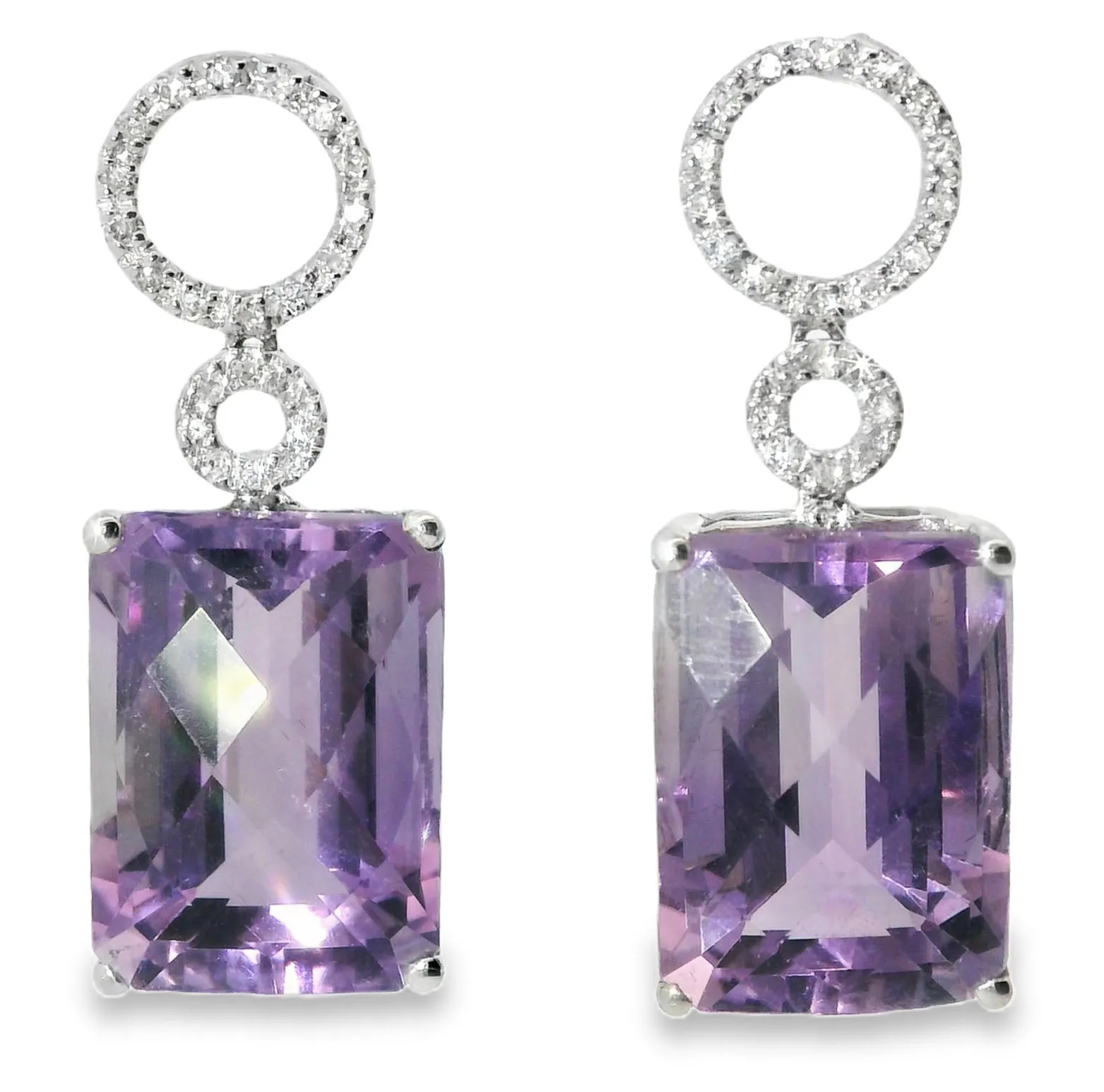 Beautiful 18K White Gold Diamond Amethyst Drop Earrings
