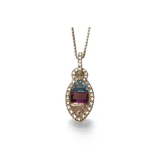 Beautiful Estate 14K White Gold Amethyst Topaz Sapphire Diamond Necklace Pendant