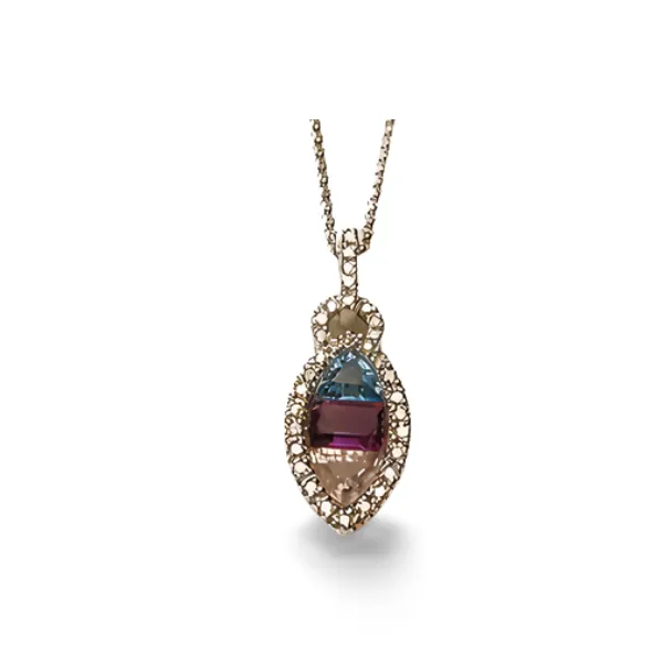 Beautiful Estate 14K White Gold Amethyst Topaz Sapphire Diamond Necklace Pendant