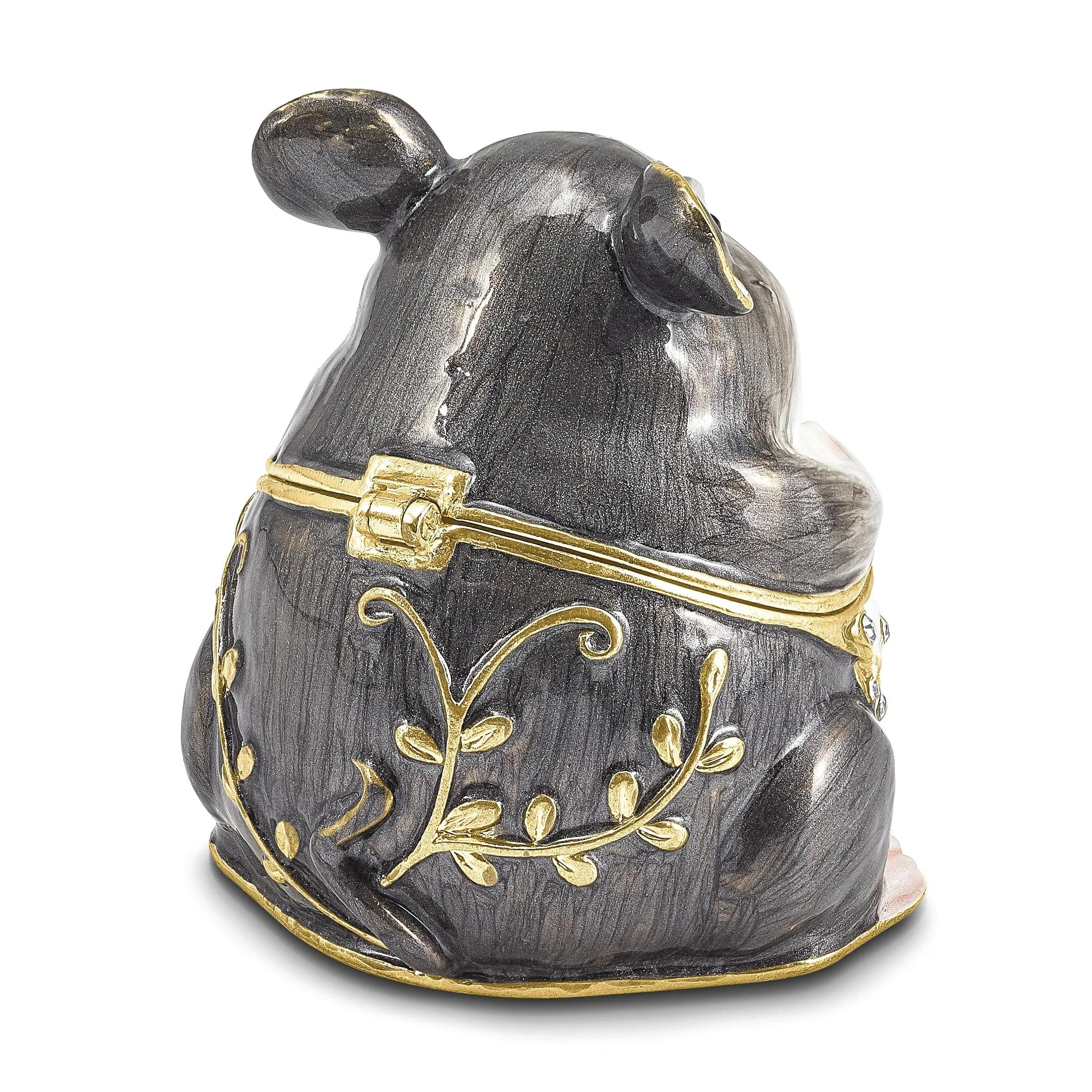 Bejeweled Pewter Multi Color Enamel UNCLE JOE Chubby Mouse Trinket Box