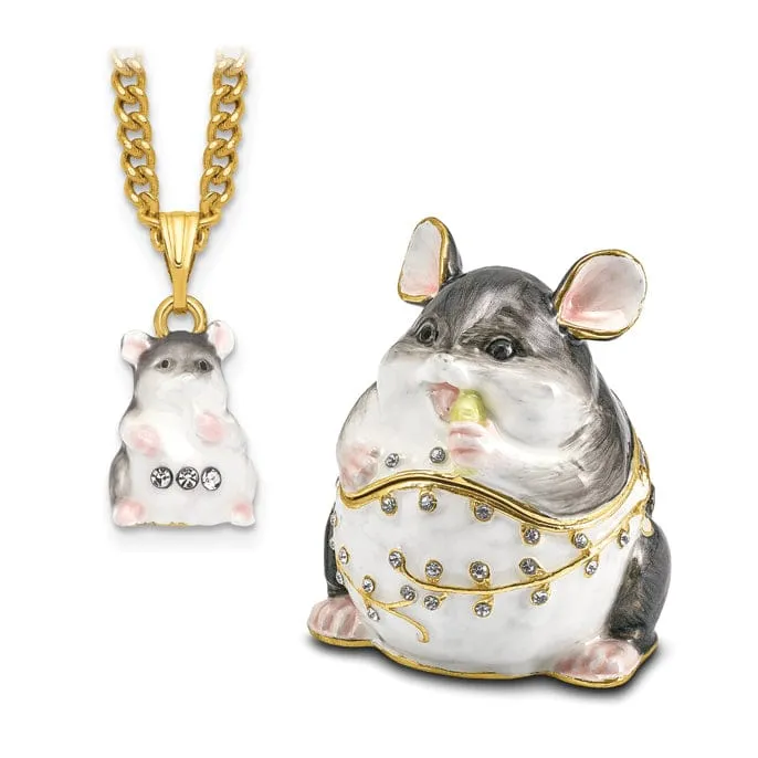 Bejeweled Pewter Multi Color Enamel UNCLE JOE Chubby Mouse Trinket Box
