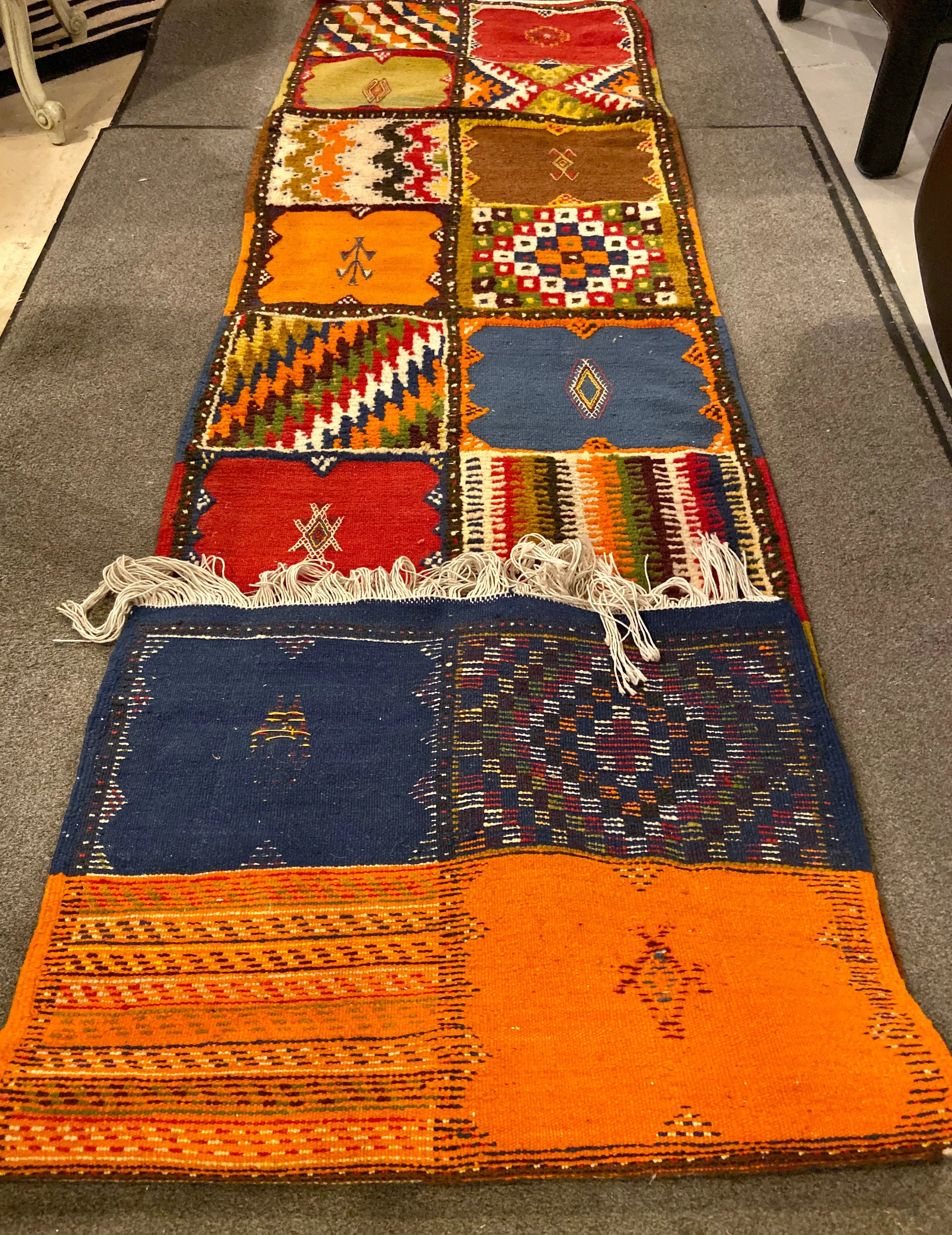 Berber Rug Runner with Handwoven Patchwork Pattern