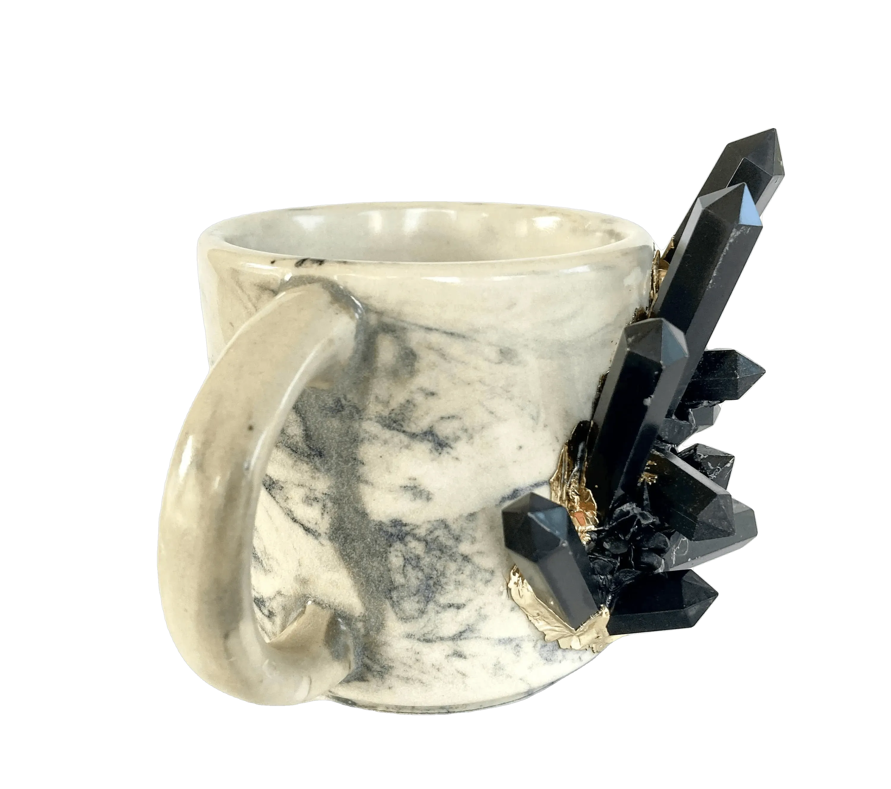 Black Amethyst Gray Marbled Ceramic Mug - Set of 2