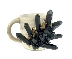 Black Amethyst Gray Marbled Ceramic Mug - Set of 2