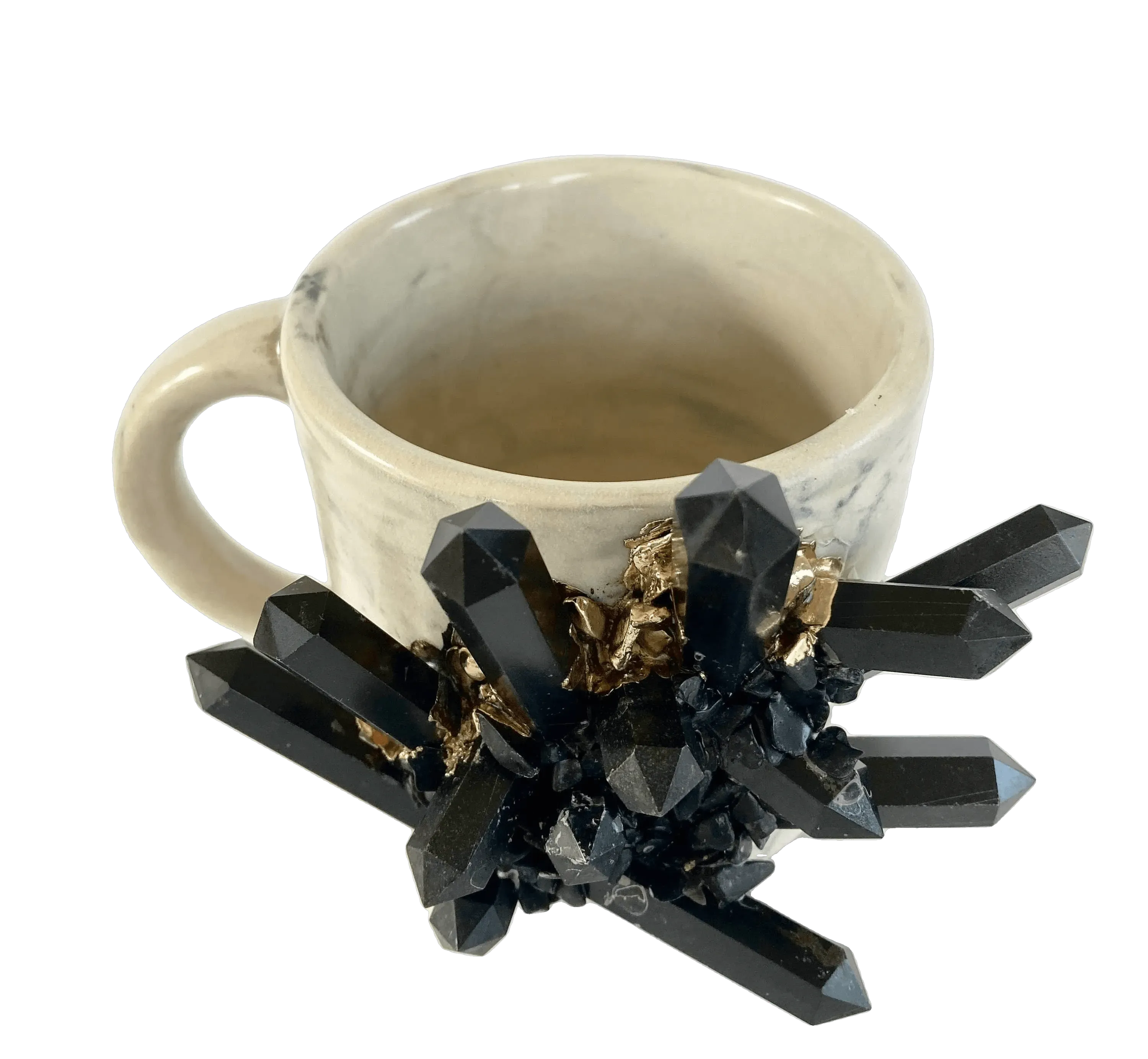 Black Amethyst Gray Marbled Ceramic Mug - Set of 2
