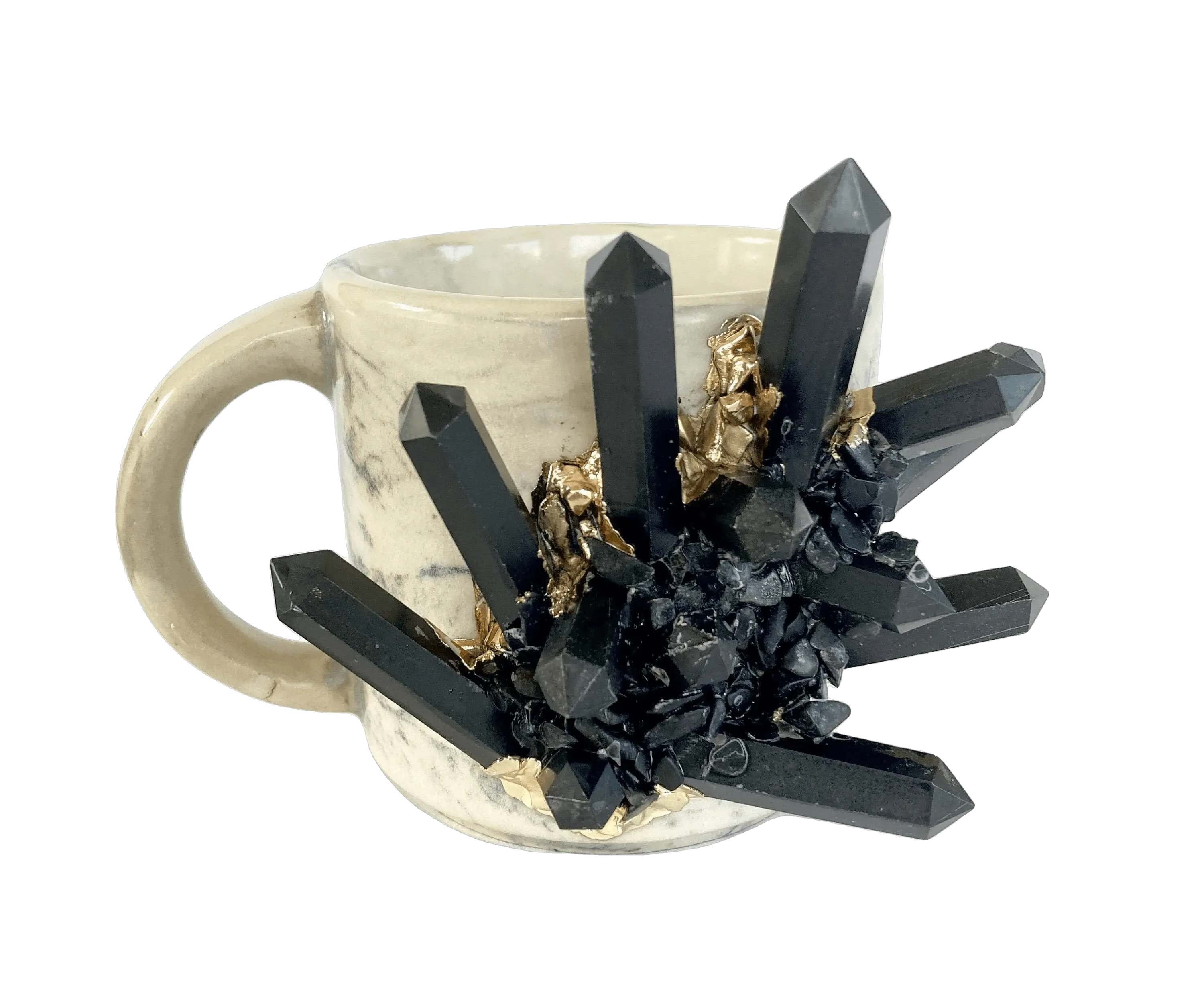 Black Amethyst Gray Marbled Ceramic Mug - Set of 2