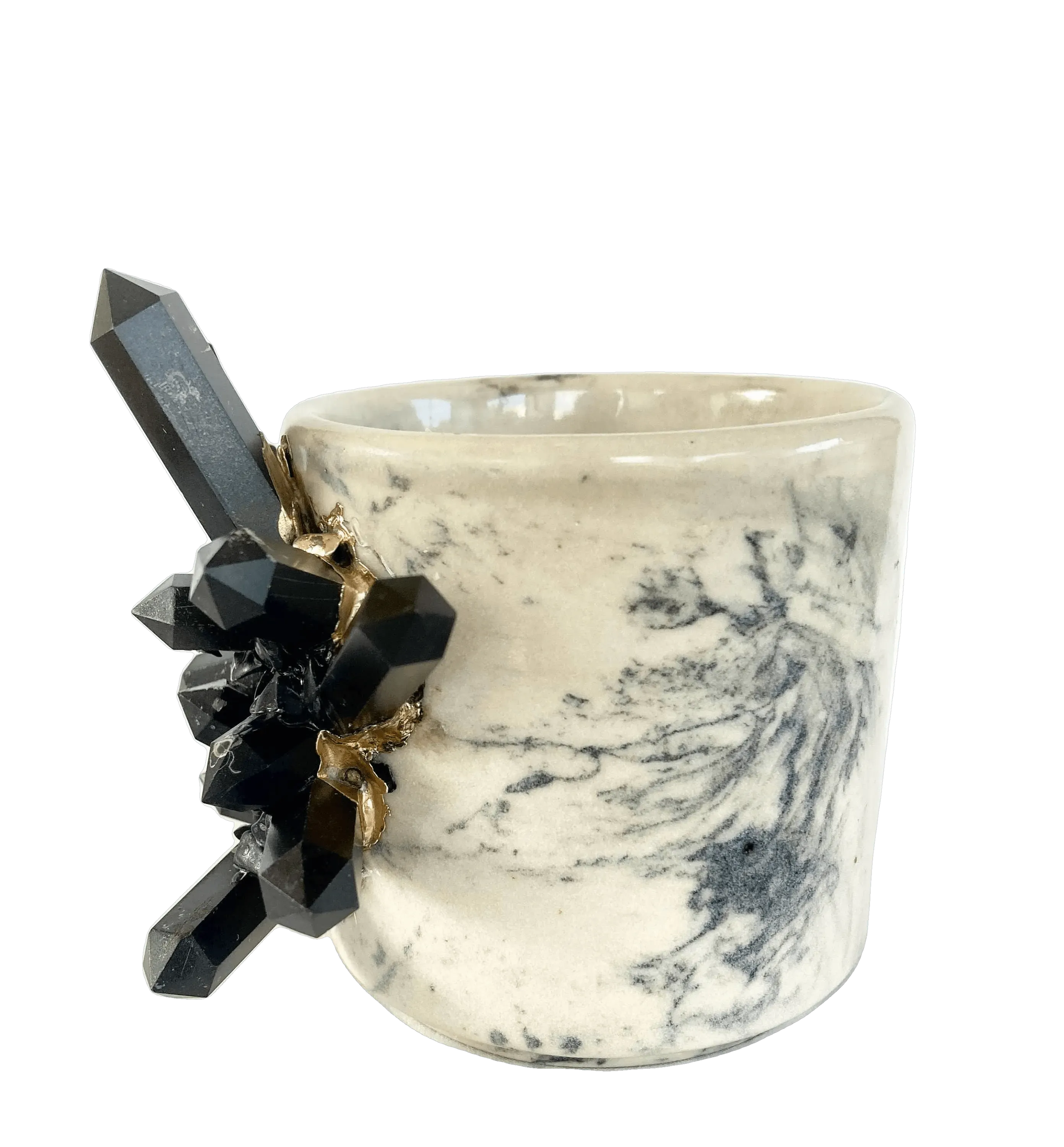 Black Amethyst Gray Marbled Ceramic Mug - Set of 2