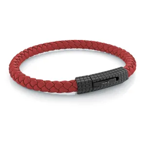 Black Matte Clasp Octagon Cage Design Red Leather Bracelet