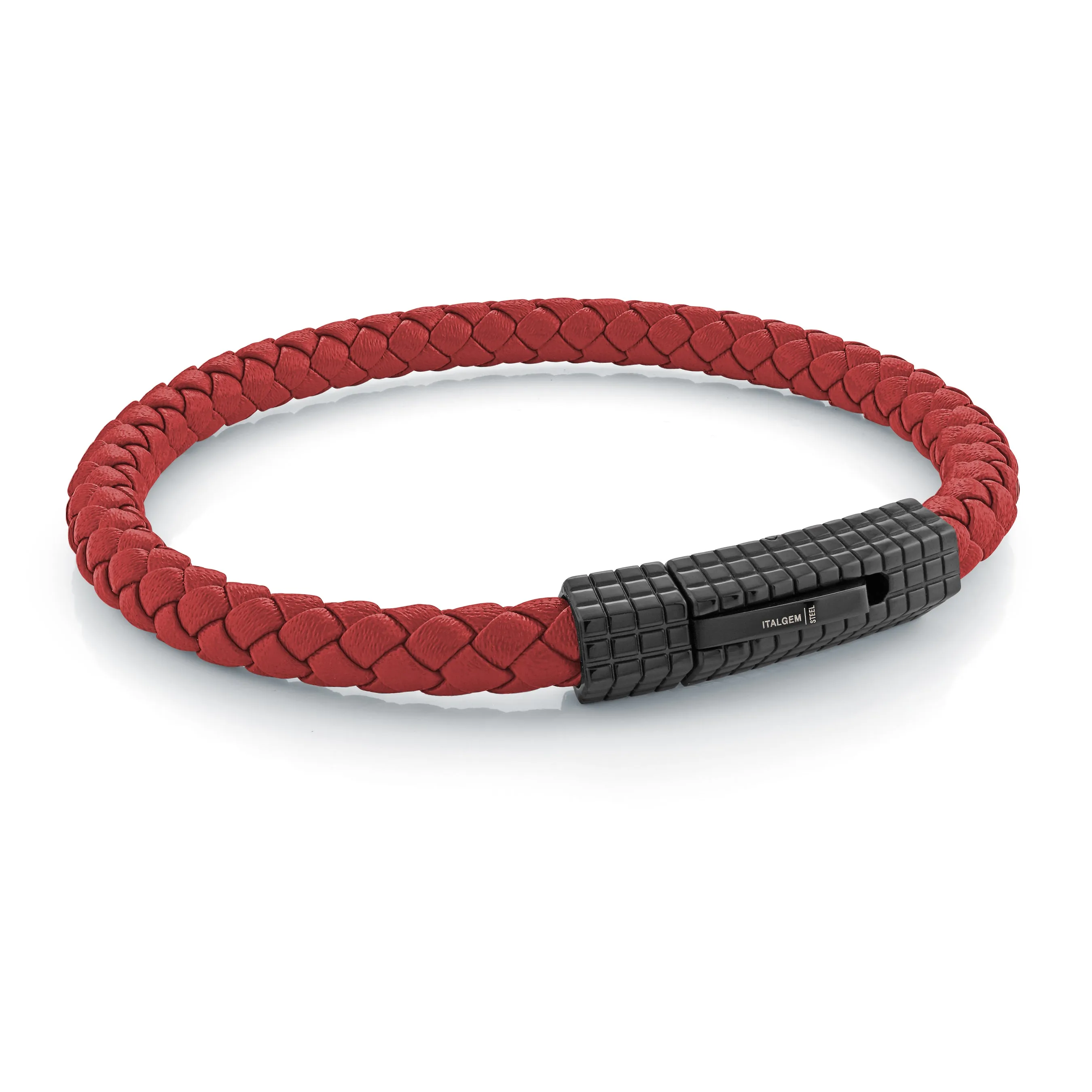 Black Matte Clasp Octagon Cage Design Red Leather Bracelet