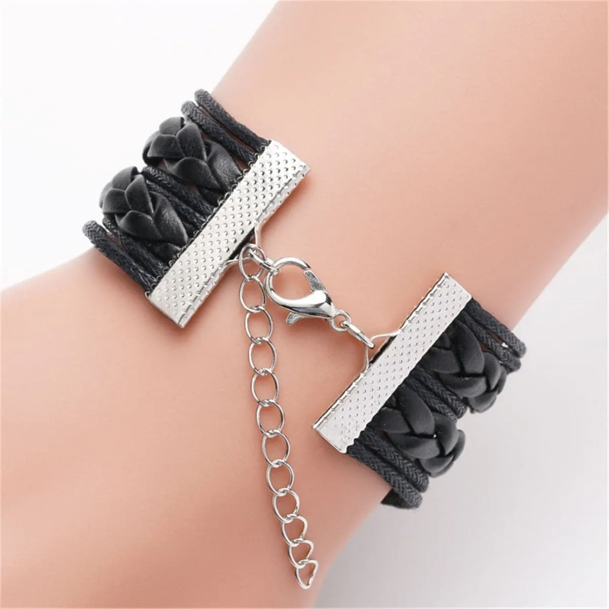 Black Polystyrene & Silver-Plated Green Alien 'Love' Braided Layered Bracelet