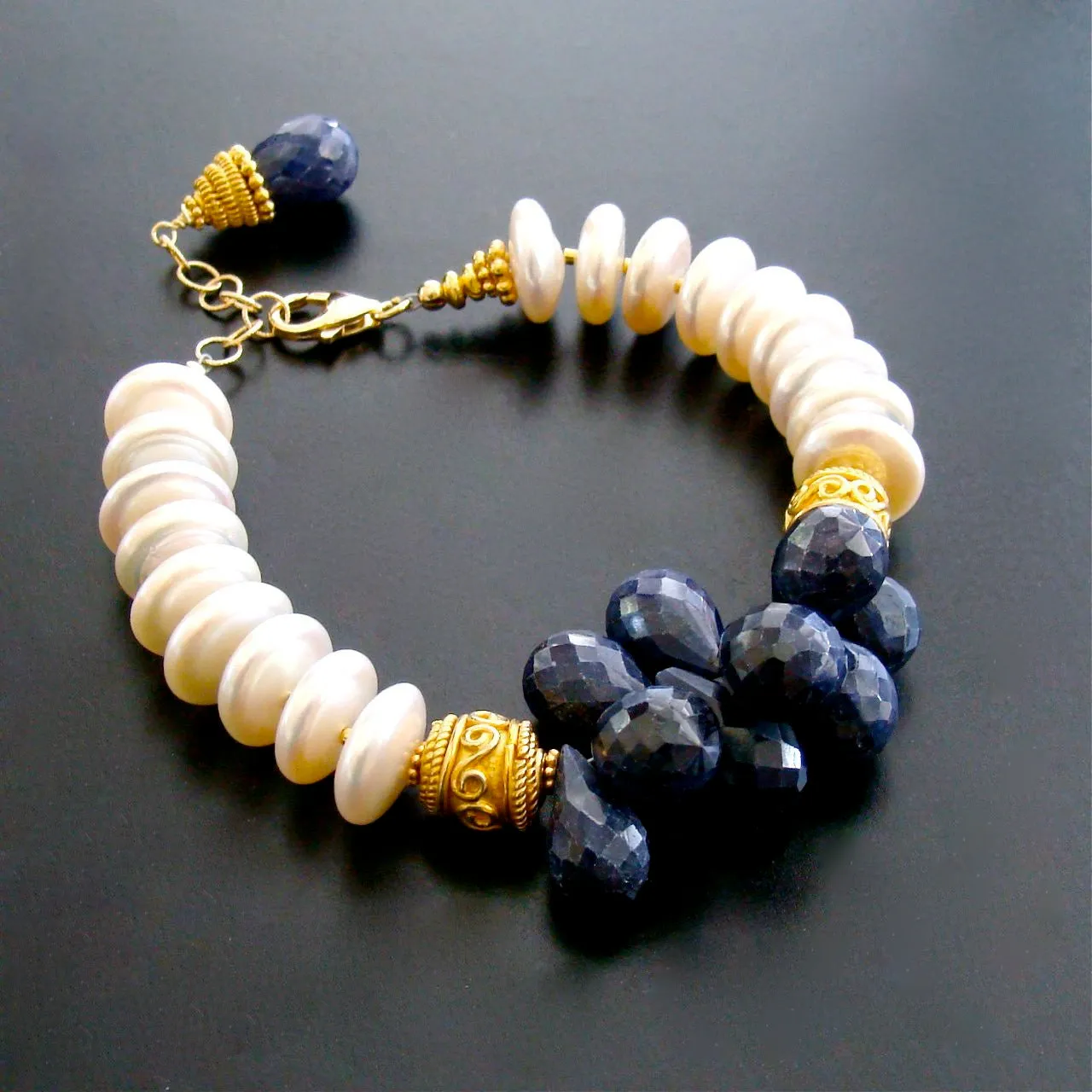 Blue Sapphire & Coin Pearl Bracelet - Loretta III Bracelet