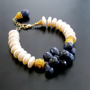 Blue Sapphire & Coin Pearl Bracelet - Loretta III Bracelet