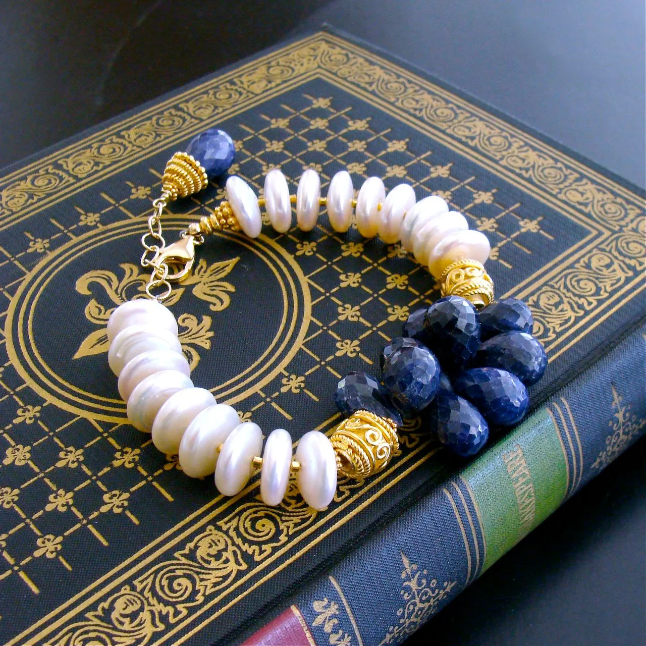 Blue Sapphire & Coin Pearl Bracelet - Loretta III Bracelet