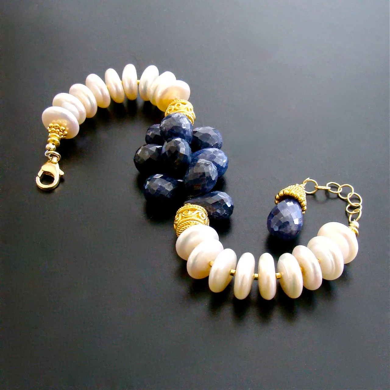 Blue Sapphire & Coin Pearl Bracelet - Loretta III Bracelet