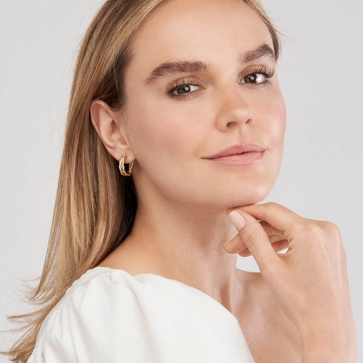 Braided 1/2 Round Hoop Earrings