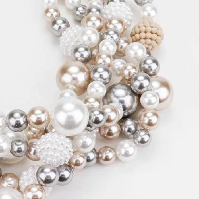 Braided Brown, Gray, White Pearl Necklace Set