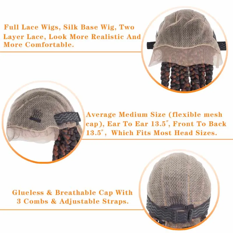 Braided Wigs Brown Synthetic Cornrow Box Braid Full Lace Front Wigs For Women