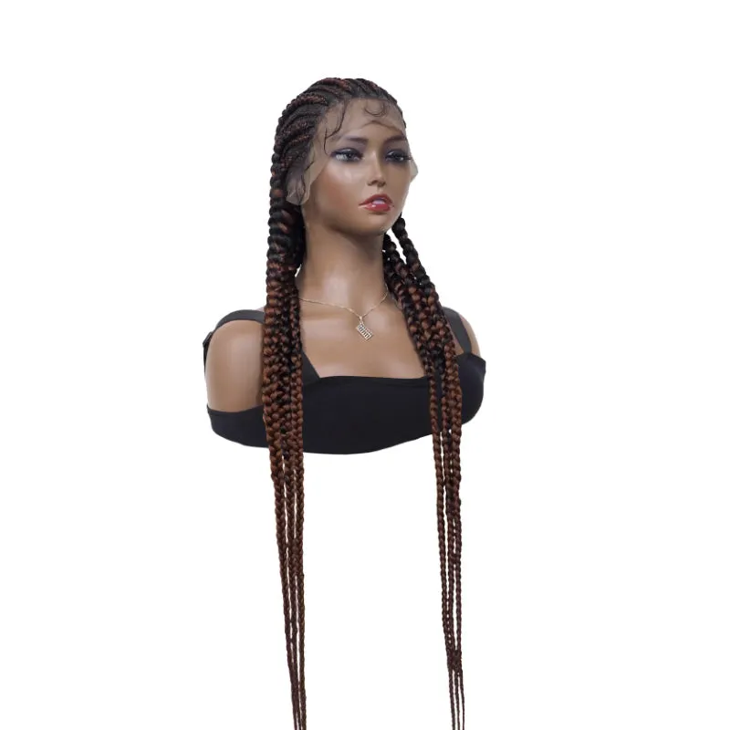 Braided Wigs Brown Synthetic Cornrow Box Braid Full Lace Front Wigs For Women