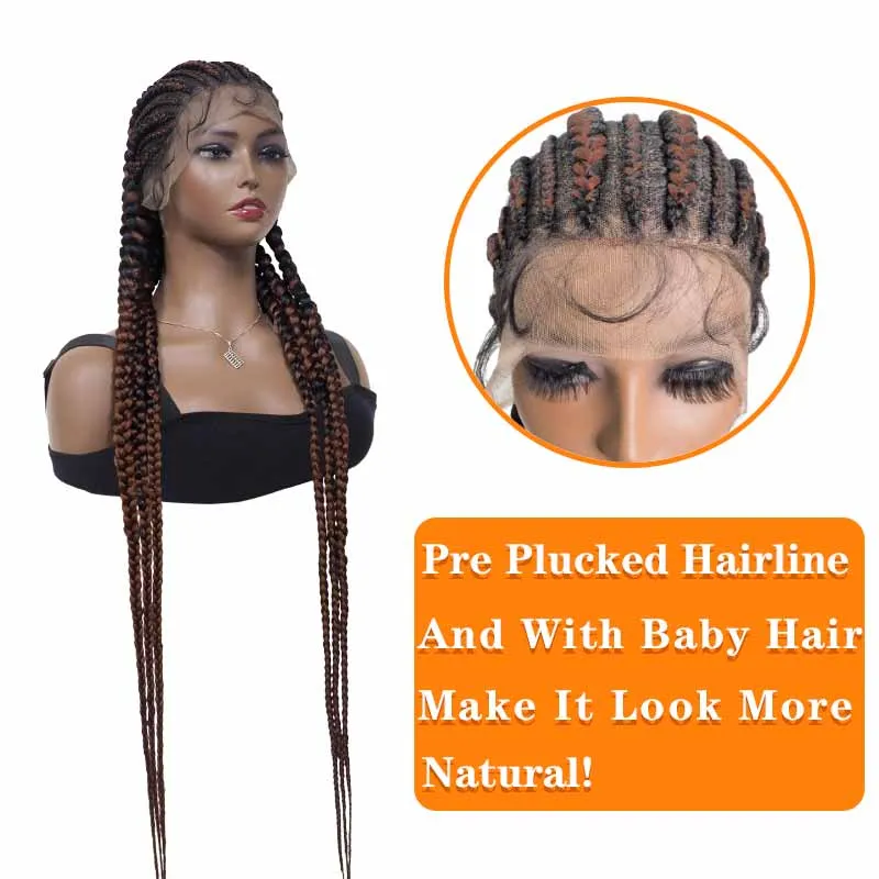 Braided Wigs Brown Synthetic Cornrow Box Braid Full Lace Front Wigs For Women
