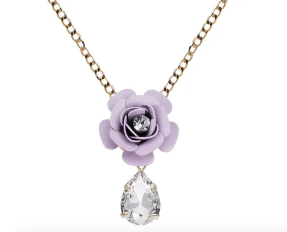 Camellia Necklace with Crystal Drop - Silk Effect