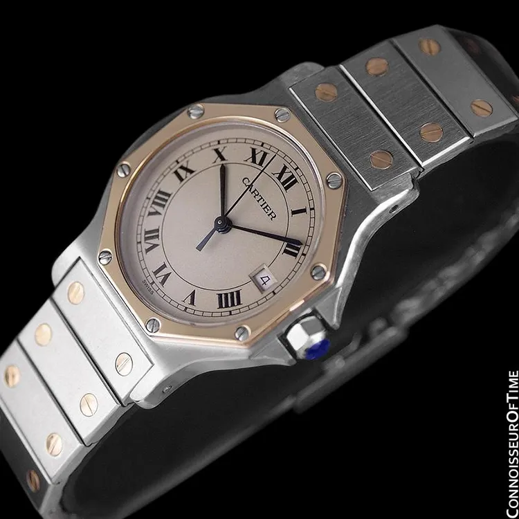Cartier Santos Octagon Mens (Midsize) Quartz Watch - Stainless Steel & 18K Gold