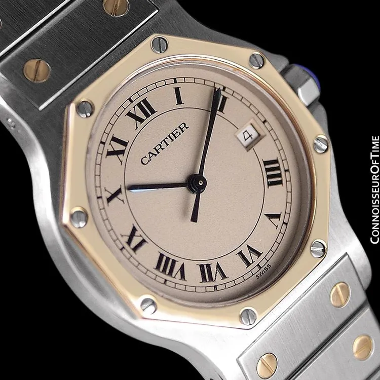 Cartier Santos Octagon Mens (Midsize) Quartz Watch - Stainless Steel & 18K Gold