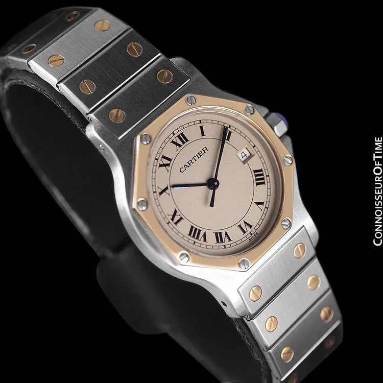 Cartier Santos Octagon Mens (Midsize) Quartz Watch - Stainless Steel & 18K Gold