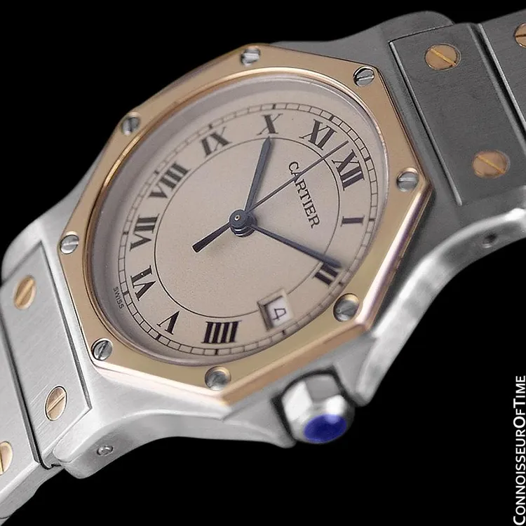 Cartier Santos Octagon Mens (Midsize) Quartz Watch - Stainless Steel & 18K Gold