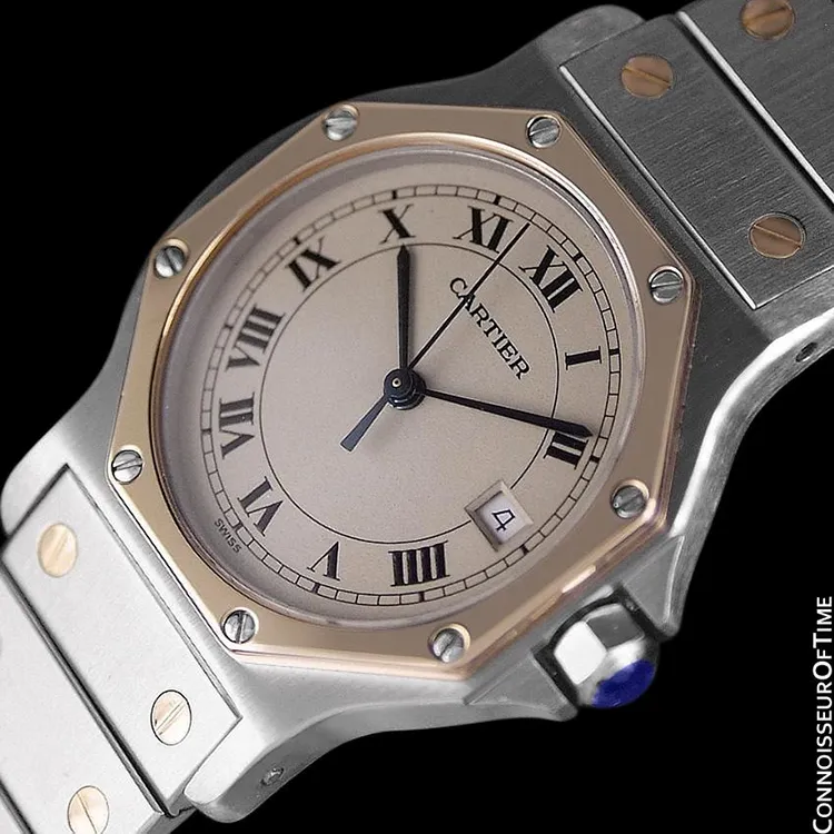 Cartier Santos Octagon Mens (Midsize) Quartz Watch - Stainless Steel & 18K Gold