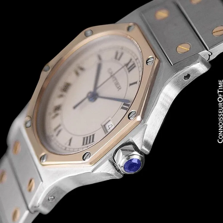 Cartier Santos Octagon Mens (Midsize) Quartz Watch - Stainless Steel & 18K Gold