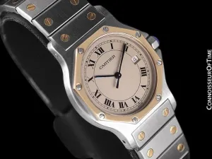 Cartier Santos Octagon Mens (Midsize) Quartz Watch - Stainless Steel & 18K Gold