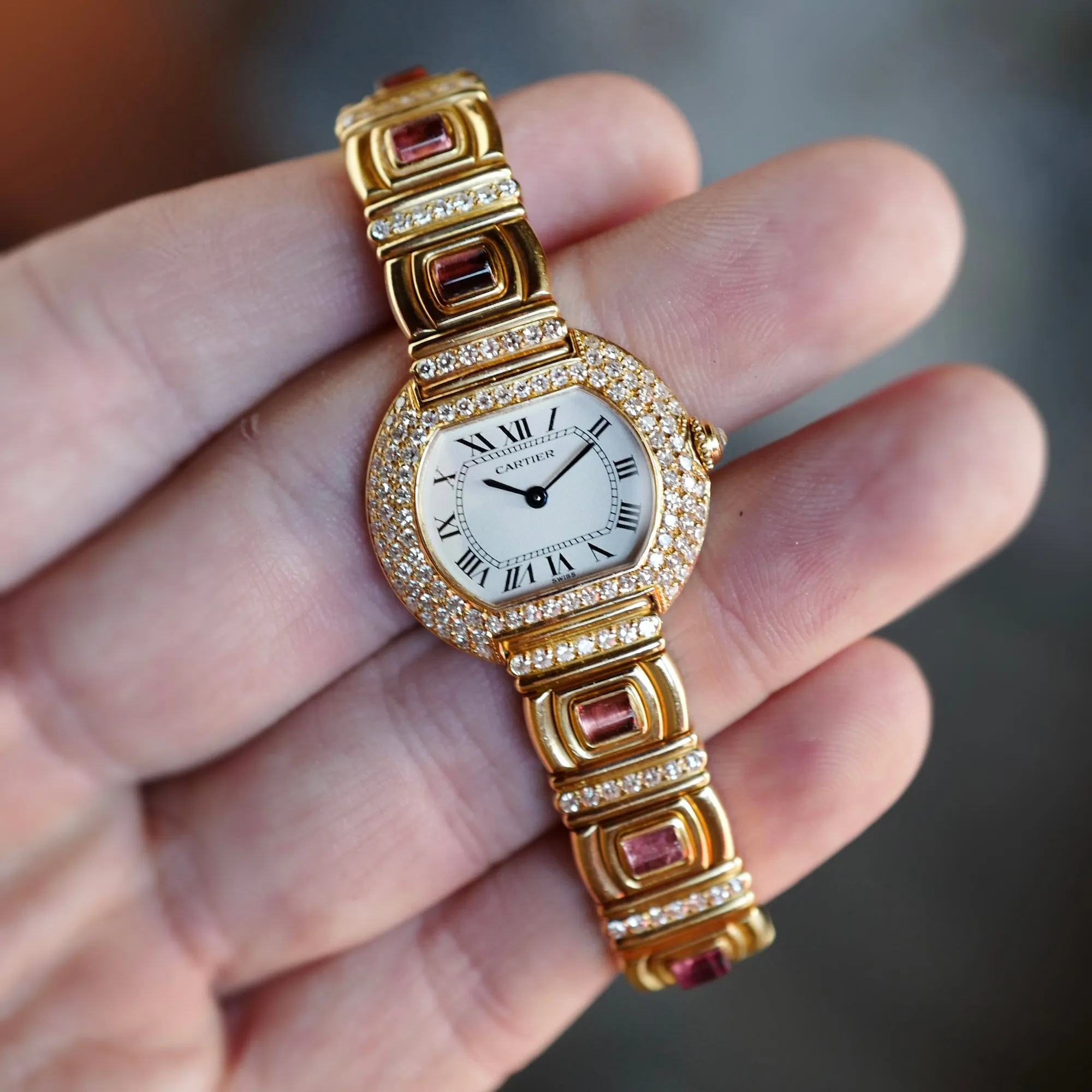 Cartier Yellow Gold Diamond and Tourmaline Vintage Watch