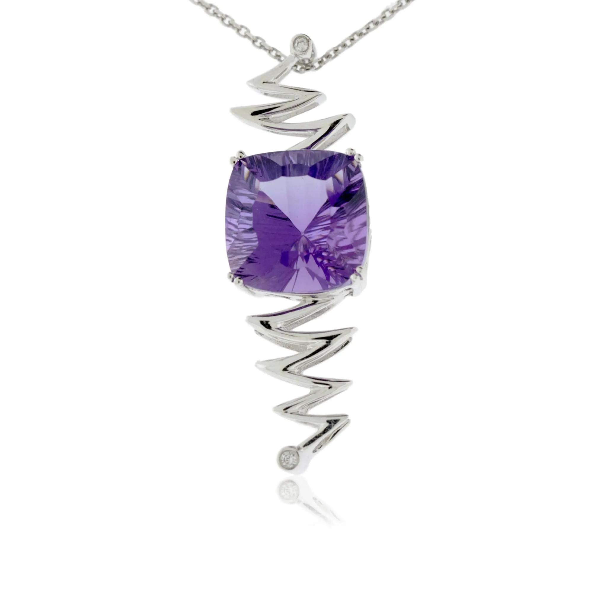 Carved Amethyst and Diamond Geometric Pendant