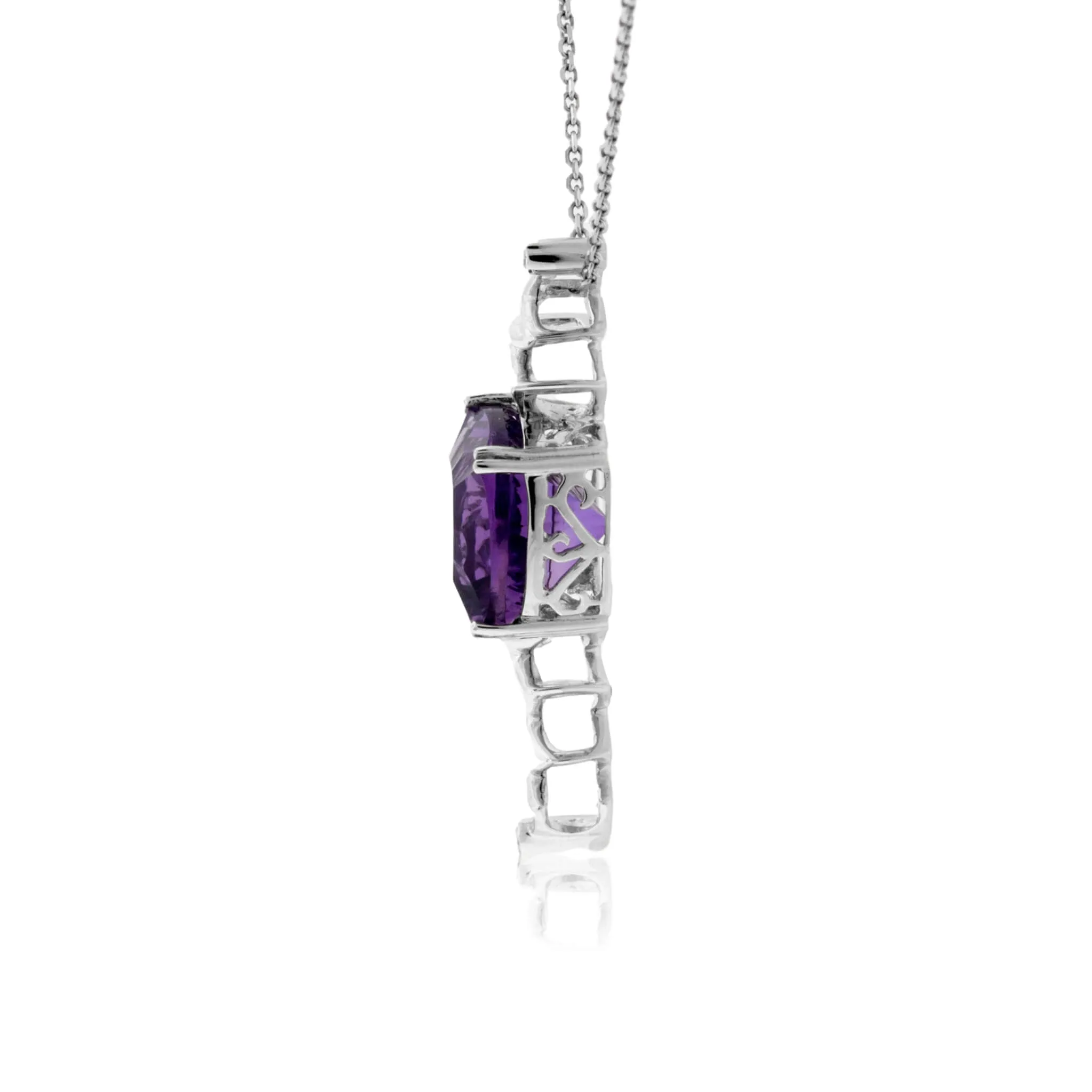 Carved Amethyst and Diamond Geometric Pendant