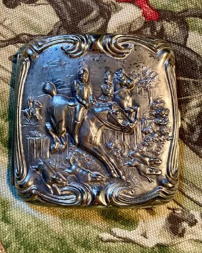 Case Antique Art Nouveau Silver Wash Cigarette Case with Hunt Scene