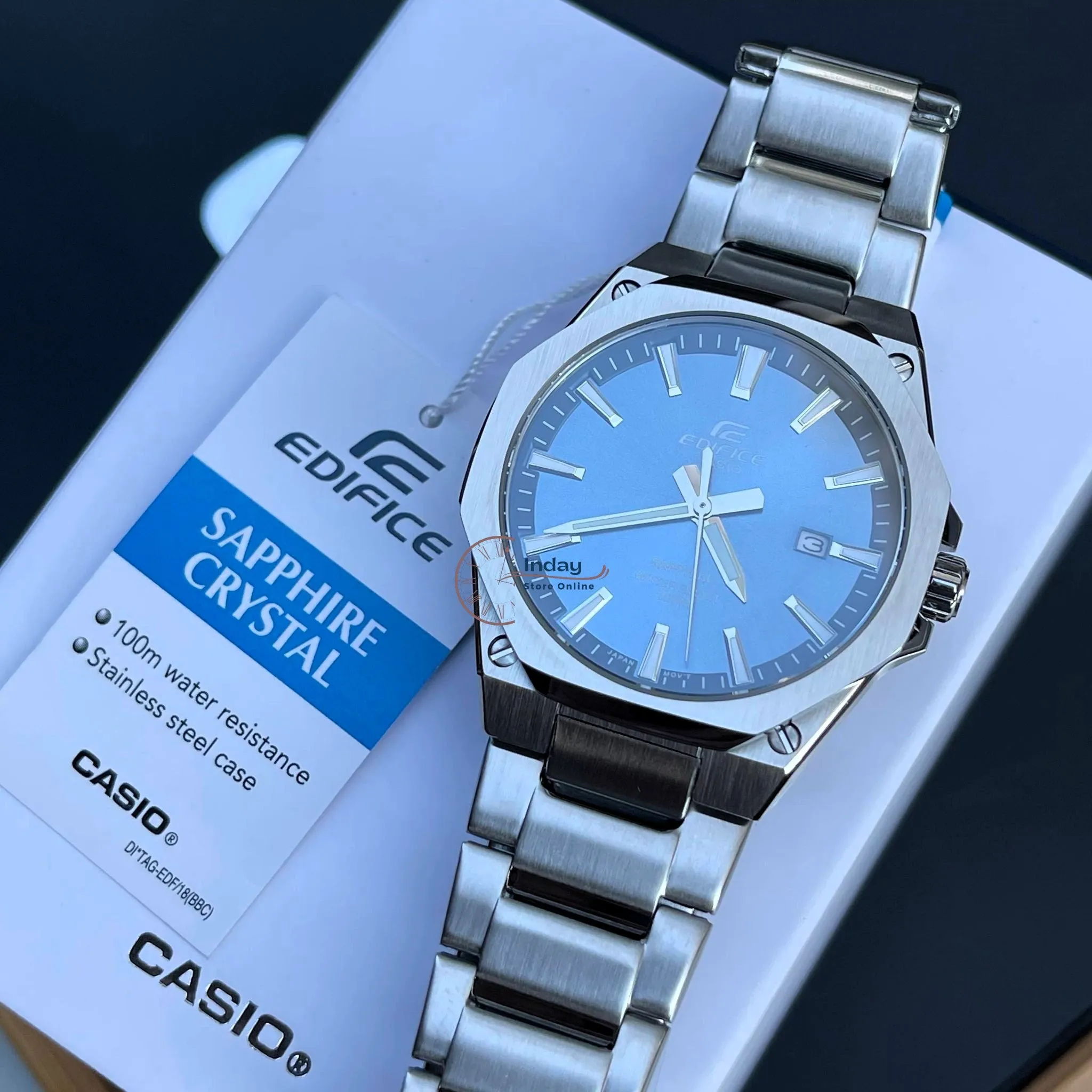 Casio Edifice Men's Watch EFR-S108D-2A 3-Hand Analog Stainless Steel Band Sapphire Crystal
