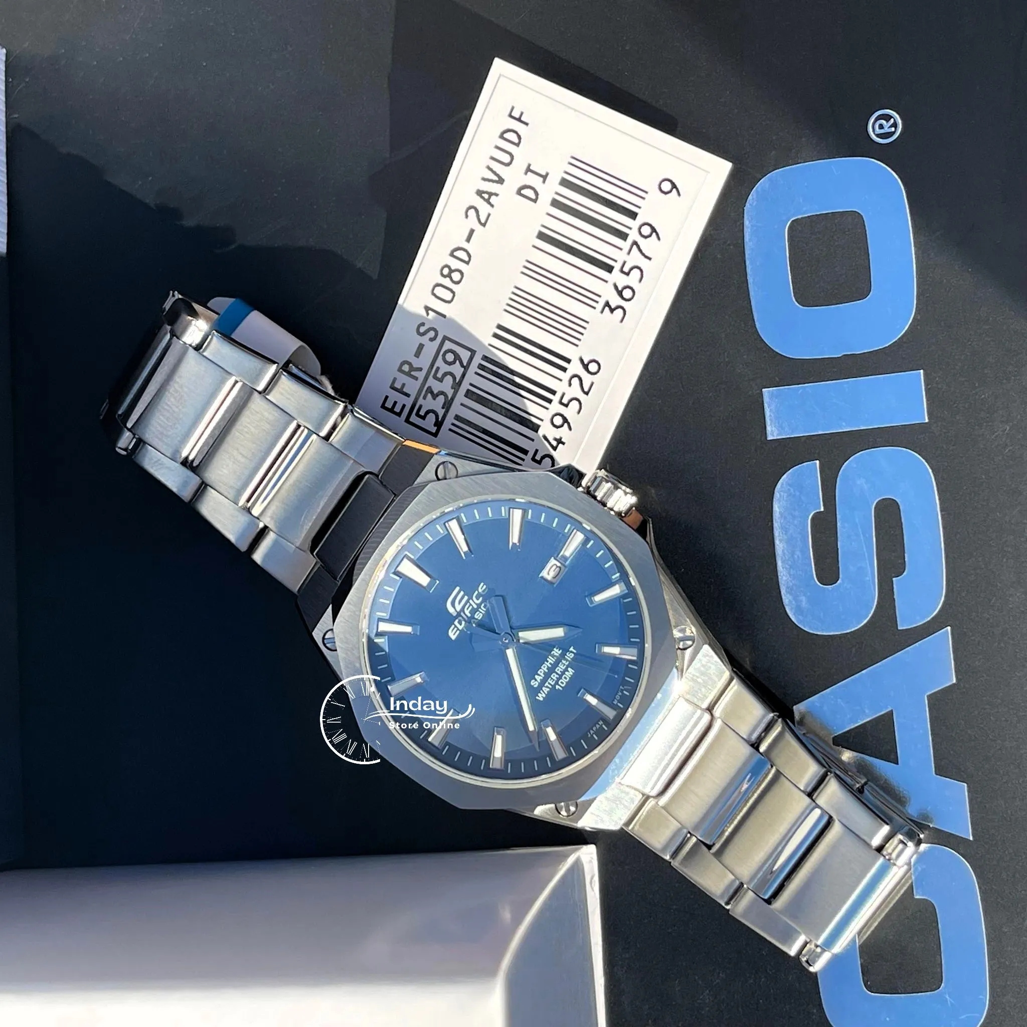 Casio Edifice Men's Watch EFR-S108D-2A 3-Hand Analog Stainless Steel Band Sapphire Crystal