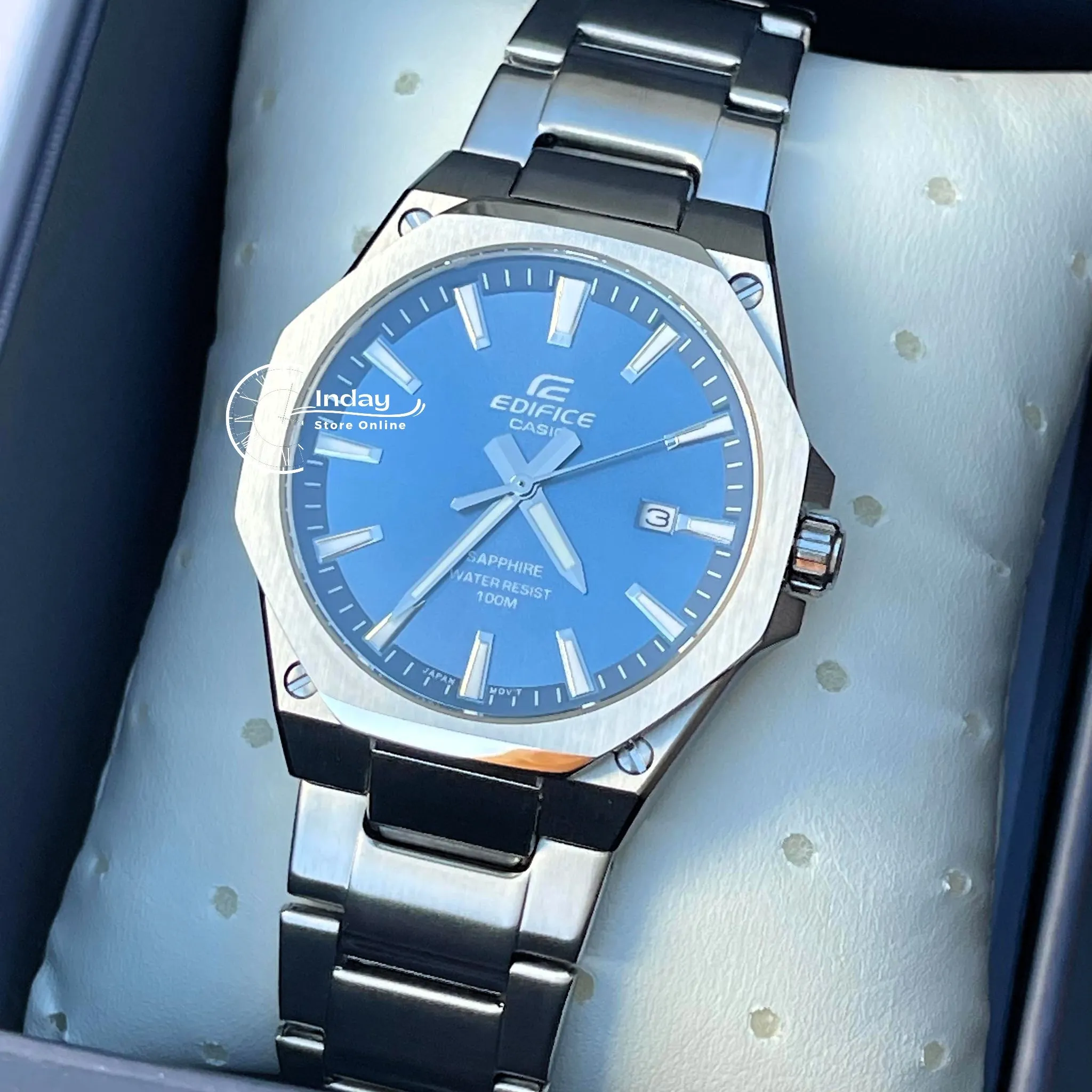 Casio Edifice Men's Watch EFR-S108D-2A 3-Hand Analog Stainless Steel Band Sapphire Crystal