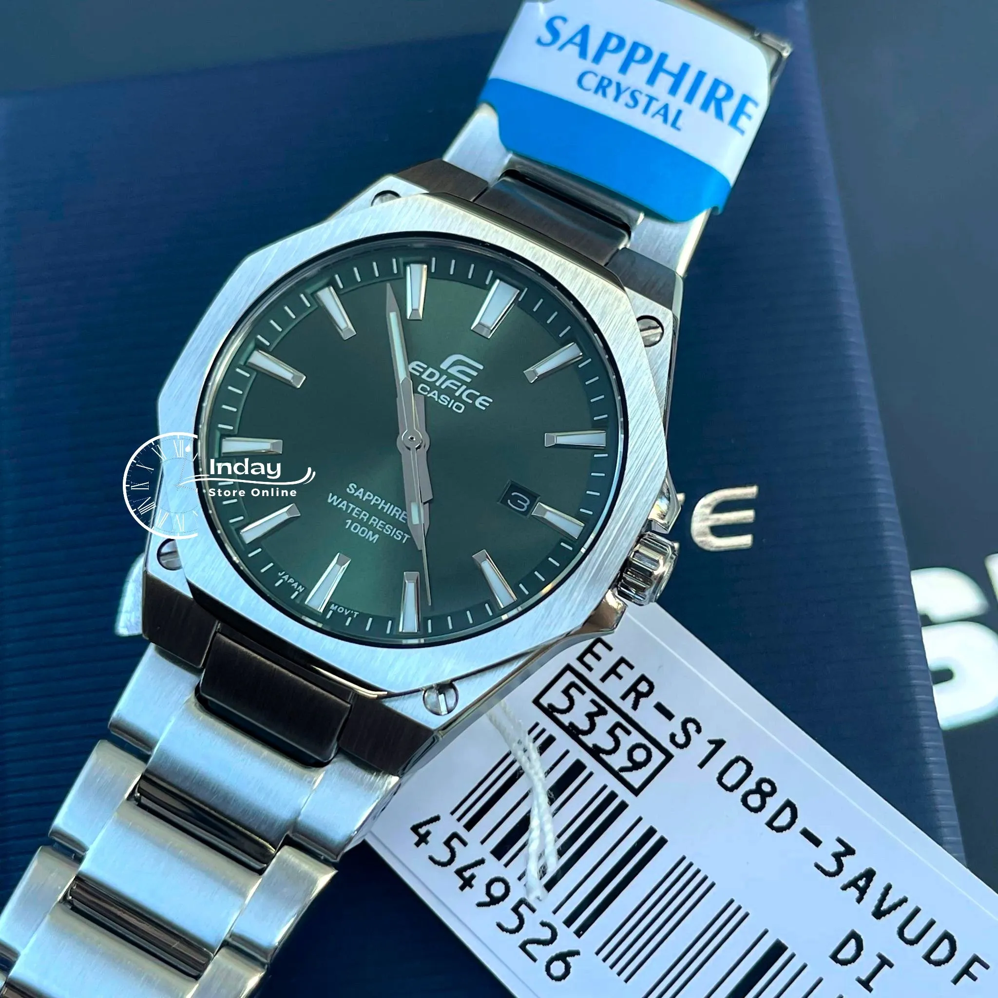 Casio Edifice Men's Watch EFR-S108D-3A 3-Hand Analog Stainless Steel Band Sapphire Crystal