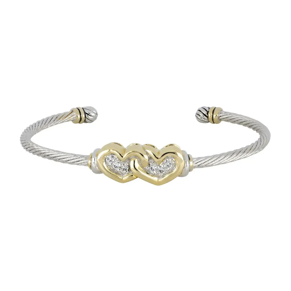 Celebration Petite Pavé - Double Heart Cuff Bracelet