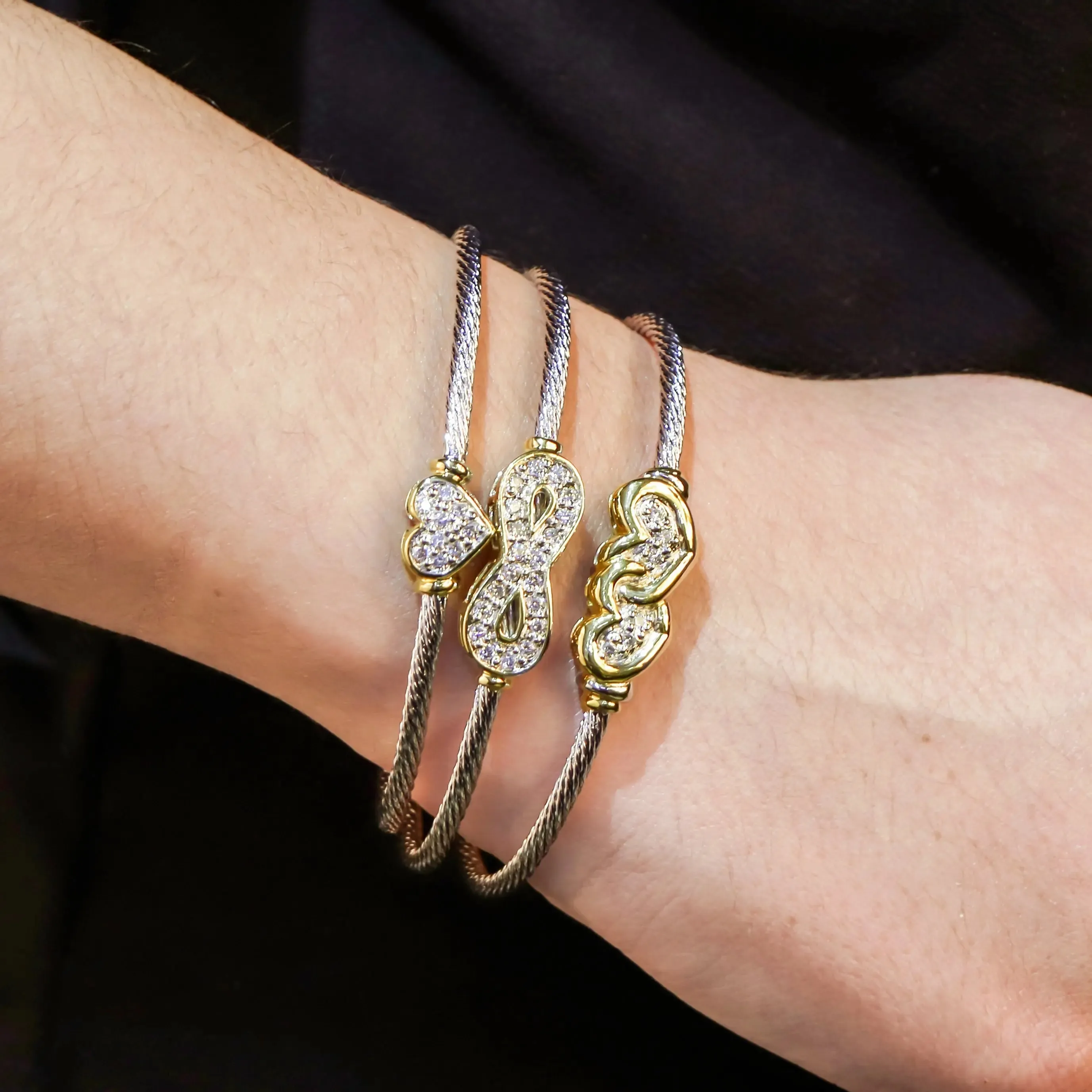 Celebration Petite Pavé - Double Heart Cuff Bracelet