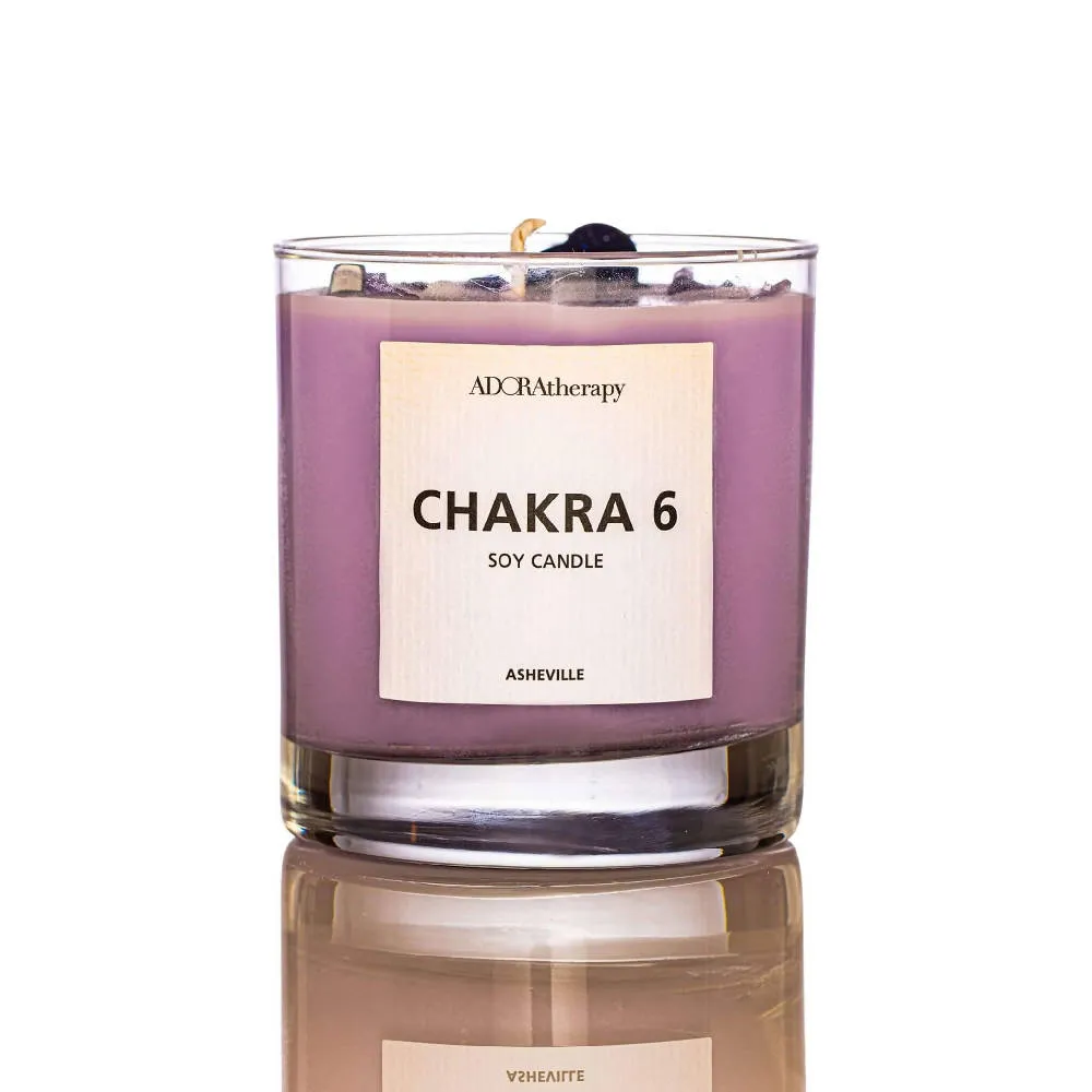 CHAKRA 6 SOY CANDLE WITH AMETHYST & TOURMALINE GEMSTONES