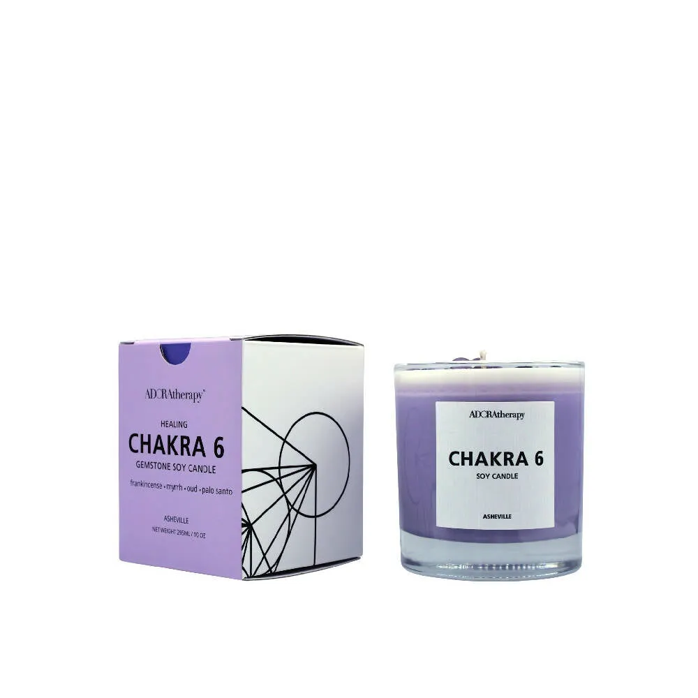 CHAKRA 6 SOY CANDLE WITH AMETHYST & TOURMALINE GEMSTONES