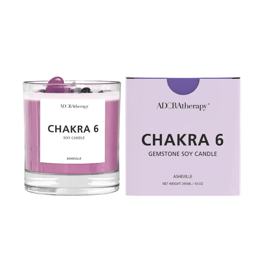 CHAKRA 6 SOY CANDLE WITH AMETHYST & TOURMALINE GEMSTONES