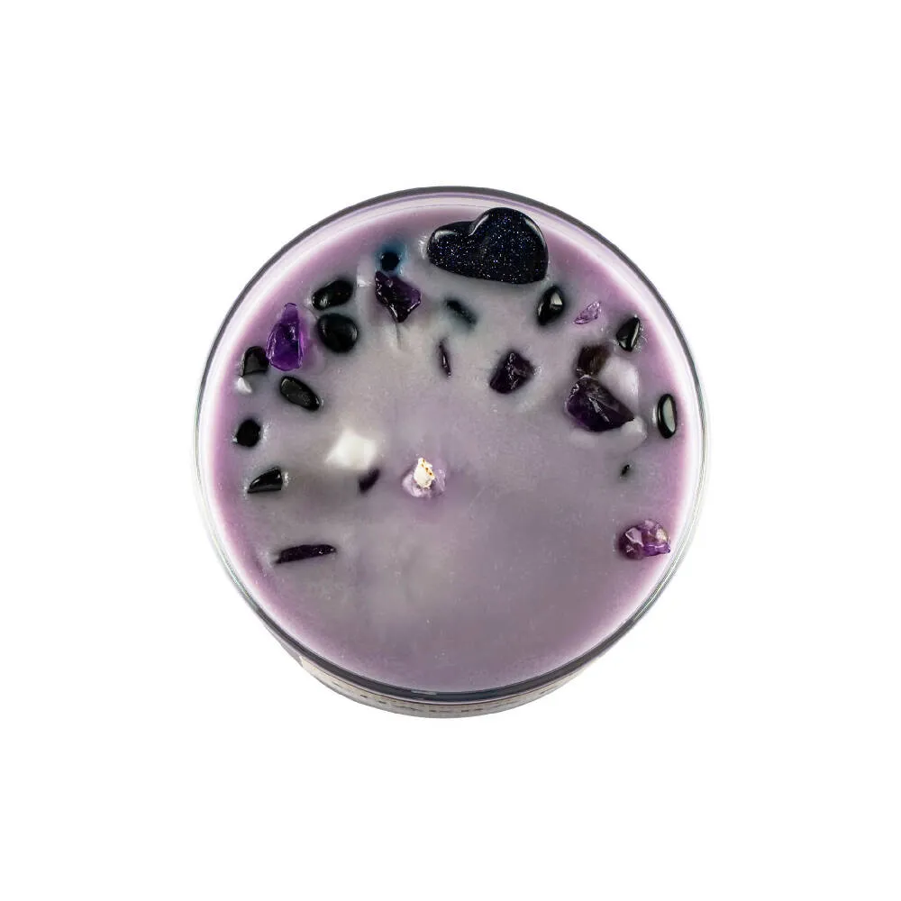 CHAKRA 6 SOY CANDLE WITH AMETHYST & TOURMALINE GEMSTONES
