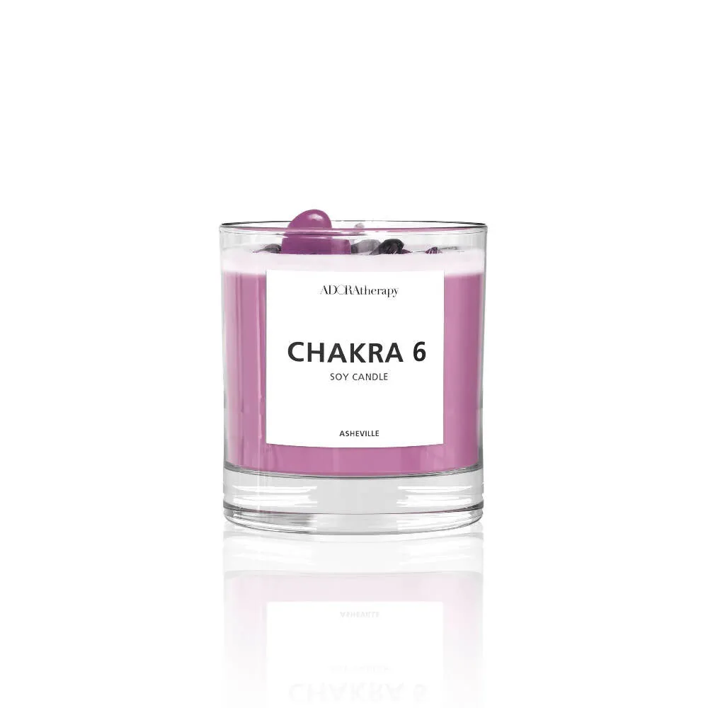 CHAKRA 6 SOY CANDLE WITH AMETHYST & TOURMALINE GEMSTONES