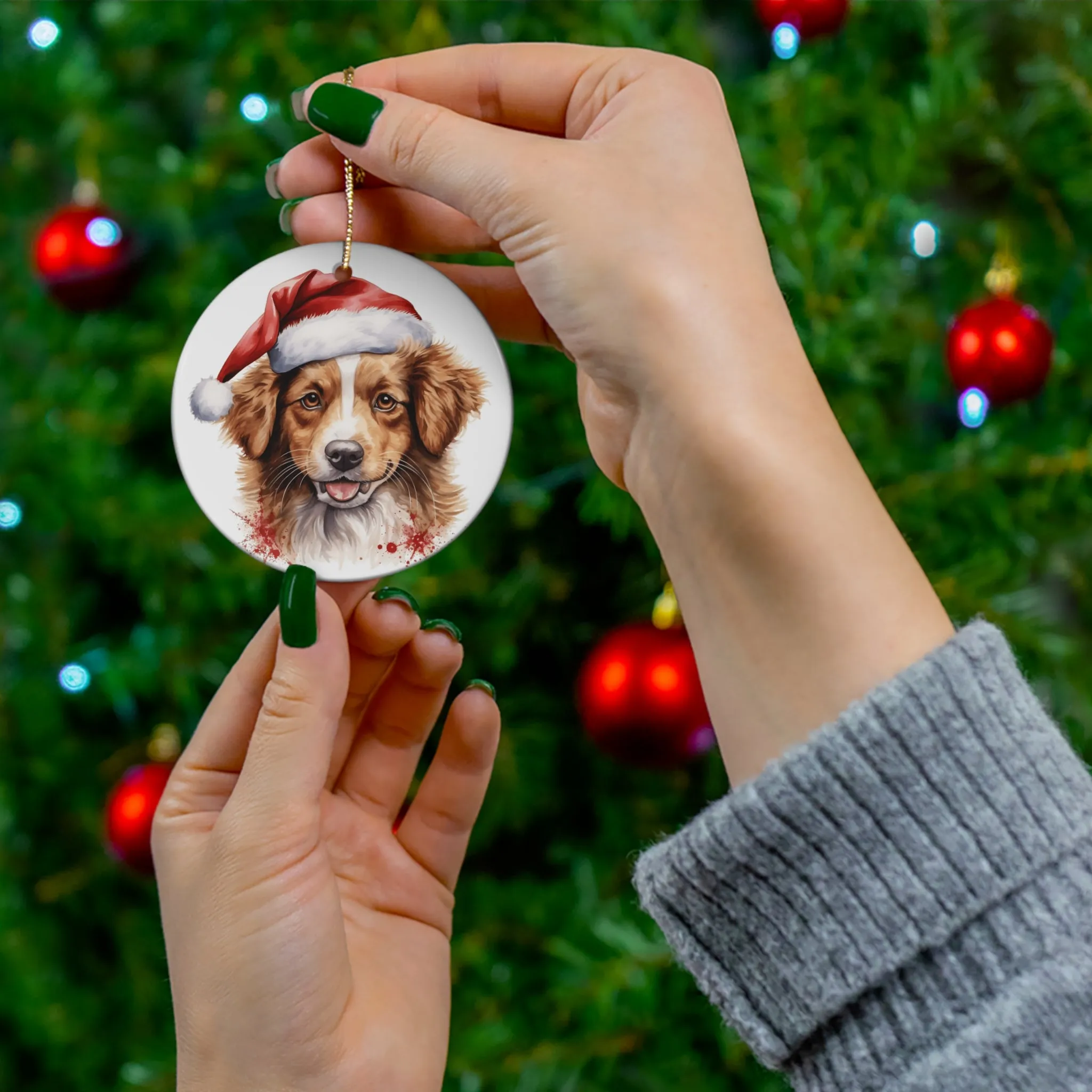 Christmas Dog Ceramic Disc Ornament             Item #1201908