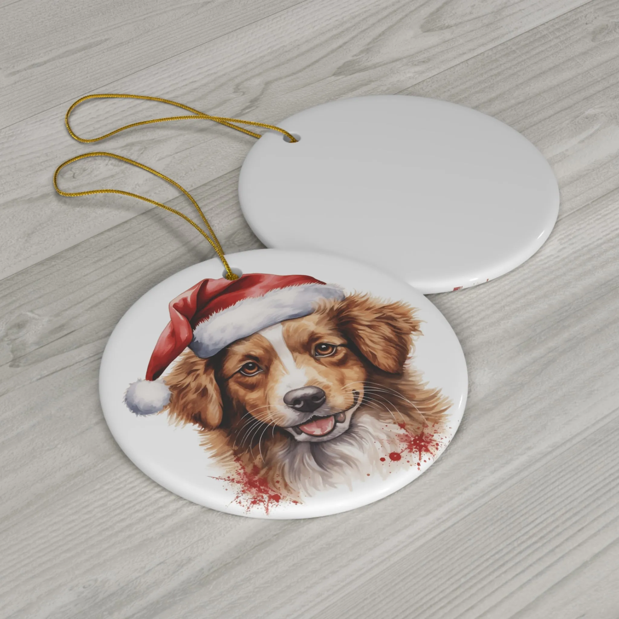 Christmas Dog Ceramic Disc Ornament             Item #1201908