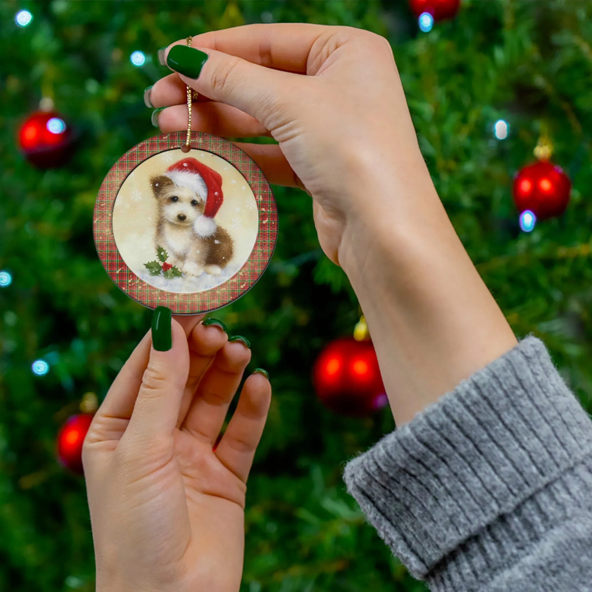 Christmas Dog Ceramic Disc Ornament           Item #6032594