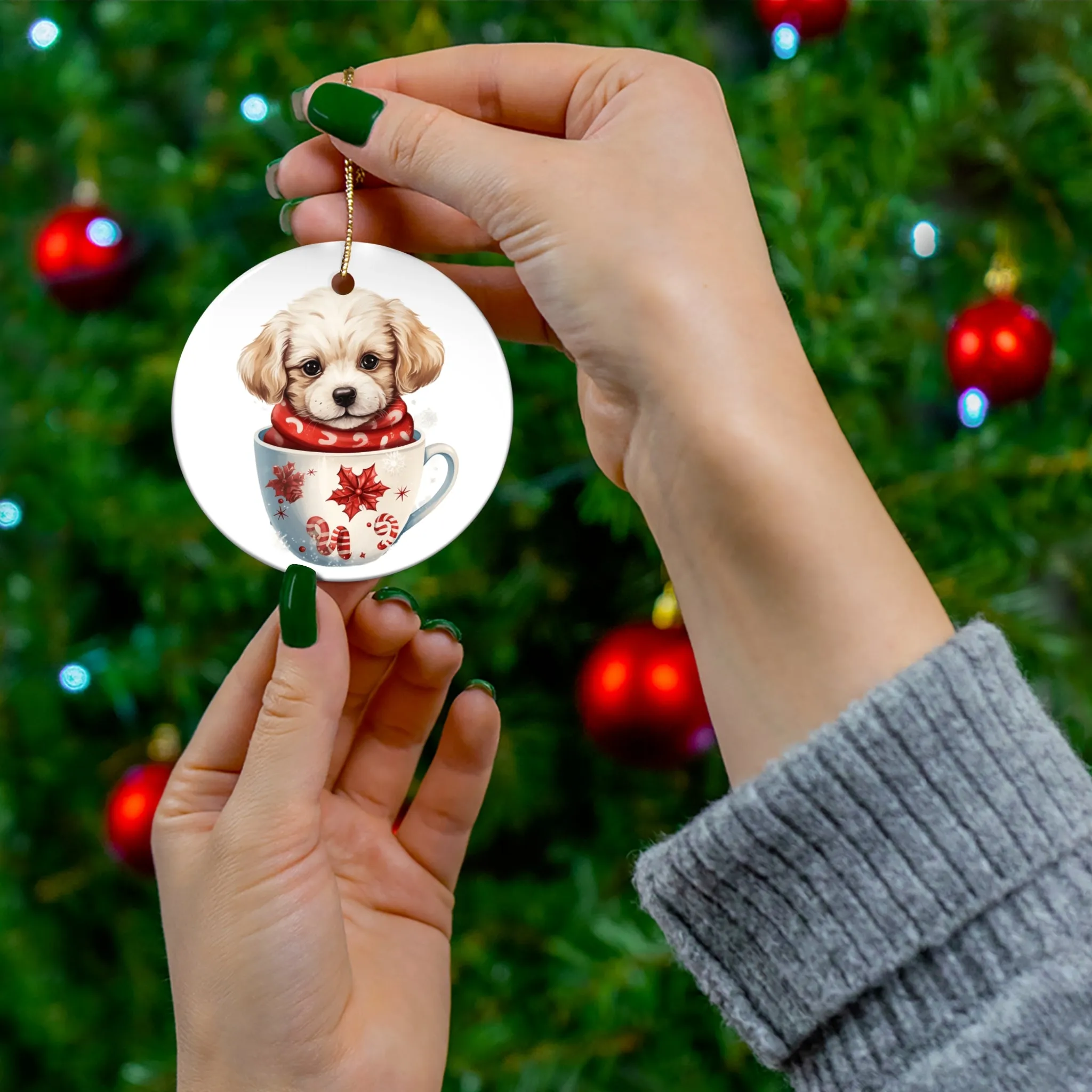 Christmas Dog Ceramic Disc Ornament             Item #8742813